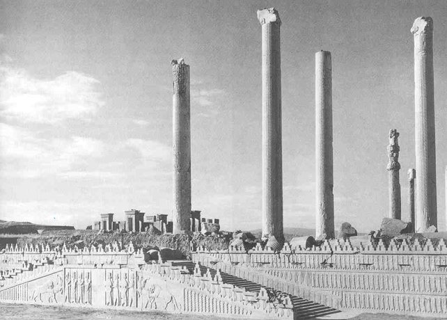 <p><span style="background-color: yellow;"><em>Royal Audience Hall and Stairway</em>, Persepolis (Iran), ca. 500 B.C.E.</span></p><p><em>Royal Audience Hall and Stairway</em>,</p><p style="text-align: left;">Persepolis (Iran), ca. 500 B.C.E.</p><p>•The Assyrians succumbed to the Babylonians, who were in turn defeated by the emerging Persian empire (538-331 B.C.E.), which at its height included most of the Near and the Middle East, including Egypt, and ranged from the Danube to the the Indus</p><p>•Center of Persian culture was Palace at Persepolis, built by Darius I and Xerxes I; destroyed by Greek conqueror Alexander the Great</p>