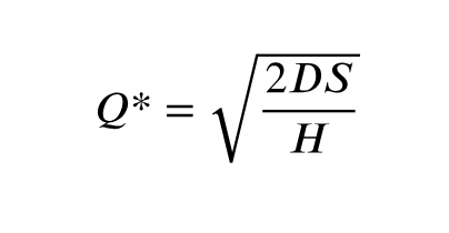 <p><em>Q</em> = Number of units per order</p><p><em>Q*</em> = Optimal number of units per order (EOQ)</p><p><em>D</em> = Annual demand in units for the inventory item</p><p><em>S</em> = Setup or ordering cost for each order</p><p><em>H</em> = Holding or carrying cost per unit per year</p>