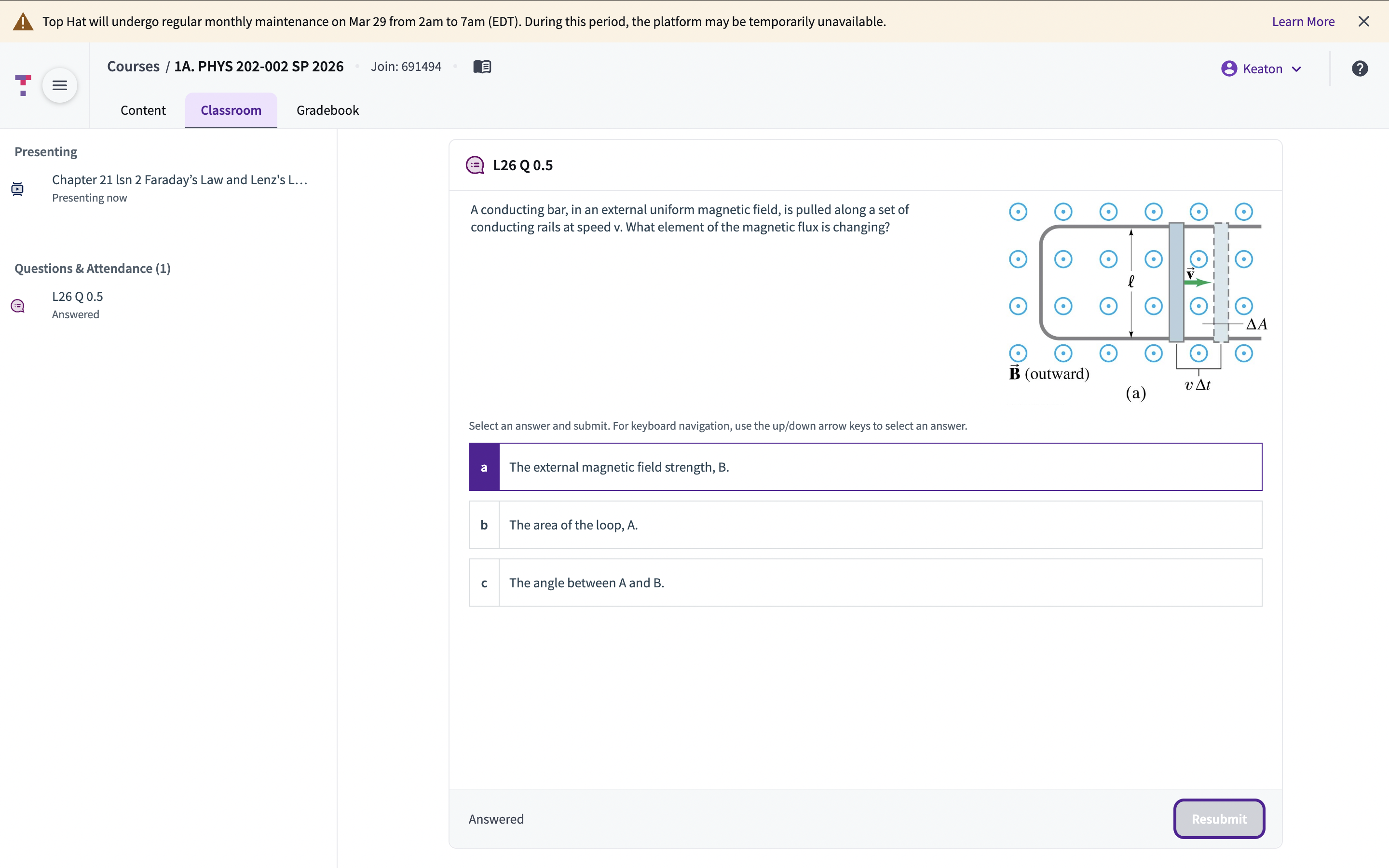 <p>what element of the magnetic flux is changing in this situation?</p>
