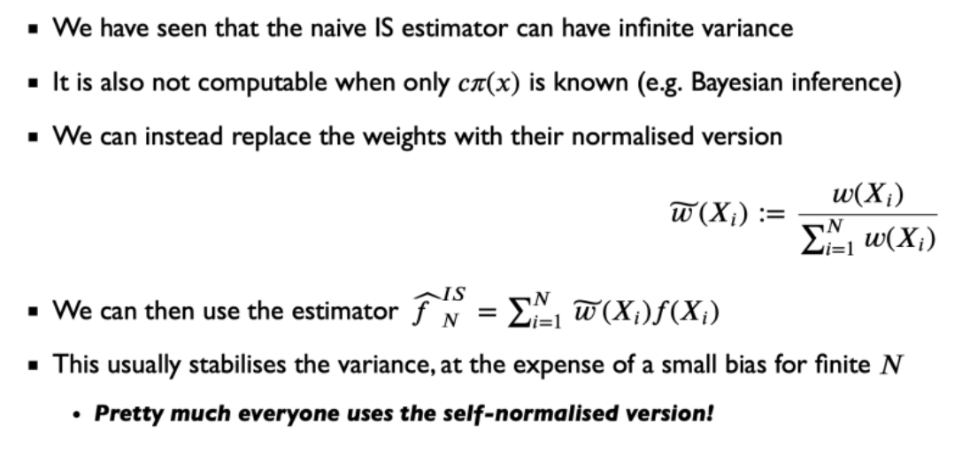 <p>where $$w(x_i) = \frac{\pi(x_i)}{q(X_i}$$ </p>
