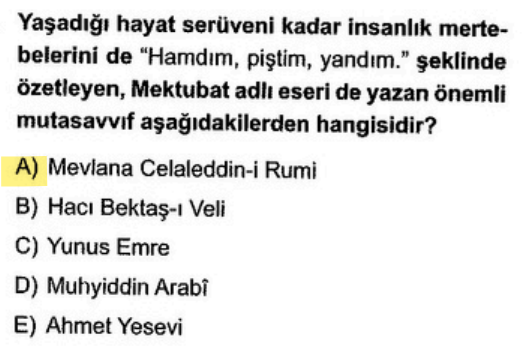 <p>Bu ünlü söz Mevlana'nın hayat serüvenini özetler. Mesnevi, Divan-ı Kebir ve Mektubat en önemli eserleridir.</p>