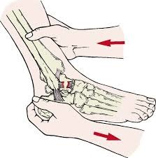 <p>test for tear or laxity of anterior talo-fibular ligament</p>