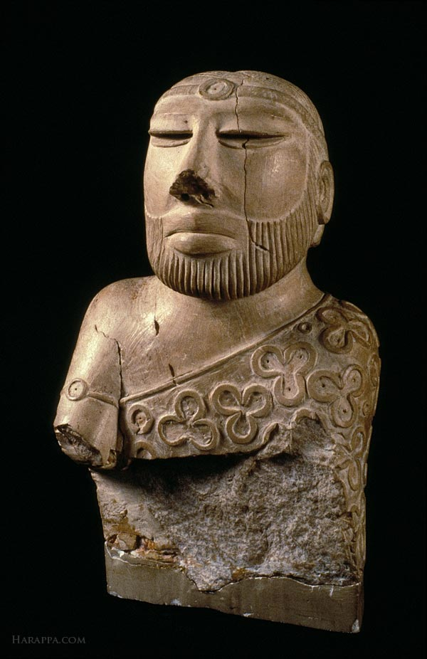 <p>Possible ruler as a ‘Priest-King’ or a royal who talked to the spirits, as it had Mohenjo-daro characteristics such as a low forehead, broad nose, and thick lips. The Trefoil would originally be red pigment, with eyes inlaid with colored shells. A beard can also be symbolic of ruling power, much like sculptures from Mesopotamia. </p>