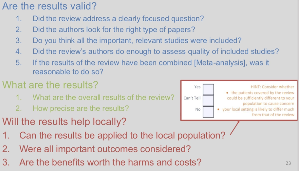 <p>Tools to critically evaluate quality, results and relevance of research evidence. Each designed for each type of study, what questions should be asked about certain studies.</p>