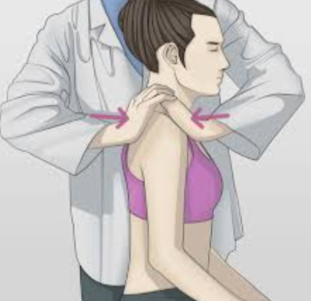<p>Put one hand on the front of the shoulder and one on the back. Squeeze your hands together. If this causes pain on top of the shoulder, it’s positive.</p>