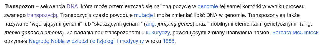 <p>Transpozycja jest zmianą nieuprawnioną mogącą prowadzić do mutacji (np. między niehomologicznymi chromosomami)</p>
