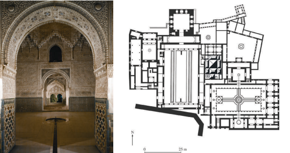 <p>Title: Alhambra </p><p>Artist: Unknown</p><p>Cultural/Art History Period: Nasrid Dynasty </p><p>Medium: Whitewahsed Adobe stucco, wood, tile, paint, and gilding </p>