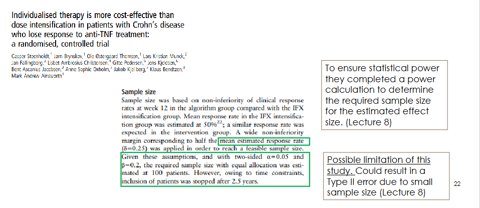 <p>Why was sample size a potential limitation in the Crohn's disease RCT?</p>