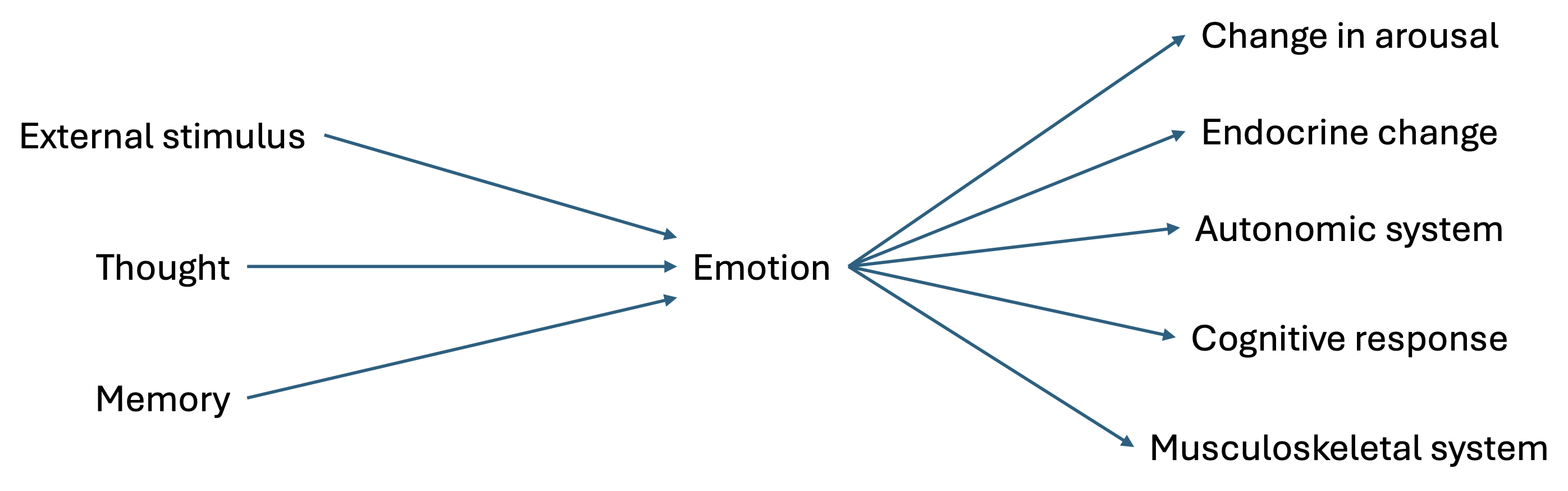 <p>Neurobiological states that cause coordinated behavioral and cognitive responses triggered by the brain</p><p>Significant stimuli, thoughts, and memories can trigger neurobiological states</p><p>Emotions can trigger cognitive changes, hormone release, autonomic activation, and behavioral responses</p>