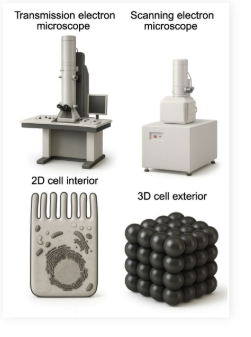 <p>Cells are viewed <strong>indirectly</strong></p><ul><li><p>Electrons are fired at the sample</p></li><li><p>The electrons bounce off of the sample, causing them to pass through a magnetic field</p></li><li><p>Smaller objects can be viewed, however, specimen must be stained with a metal coating and killed</p></li></ul><p></p>