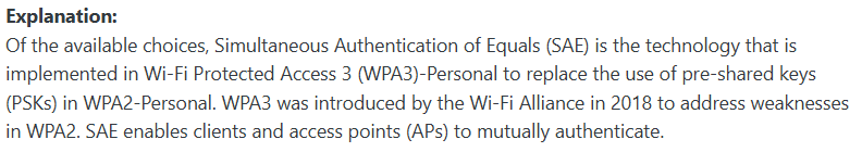 <p><span>Simultaneous Authentication of Equals (SAE)&nbsp;</span></p>