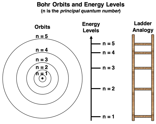 <ul><li><p>n characterizes energy of an electron in a particular orbital</p><ul><li><p>corresponds to Bohr’s energy level</p></li></ul></li><li><p><strong>n can be any integer greater than 1</strong></p></li><li><p>energies are negative (an electron has E = 0 when it just escapes the atom)</p></li><li><p>larger the value of n = large the orbital</p></li><li><p>as n increases, distance between levels decreases</p></li></ul><p></p>