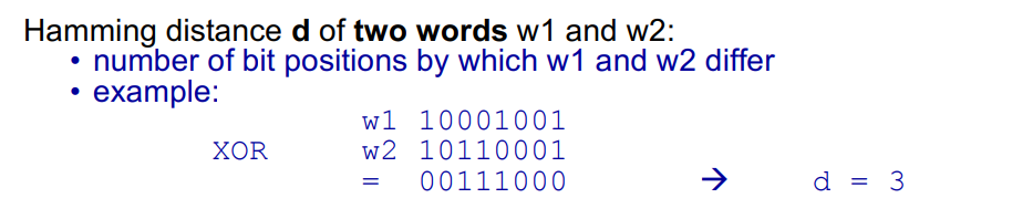 <p>The number of bit positions in which they differ (computed via XOR, count the 1s).</p>