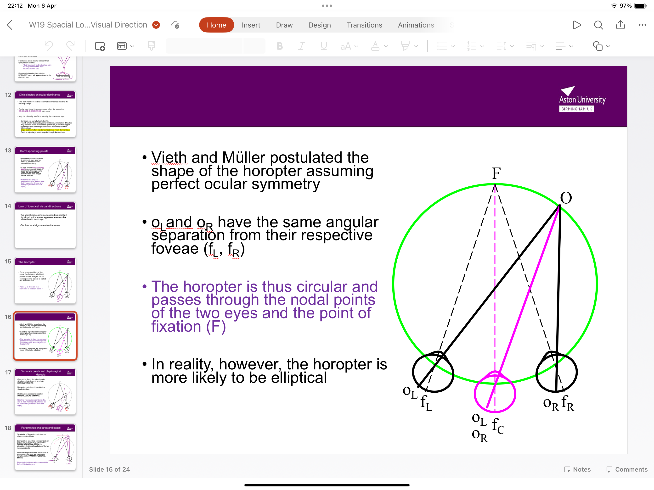 <p>The theory that the shape of the horopter had perfect ocular symmetry (circular, not elliptical) </p>