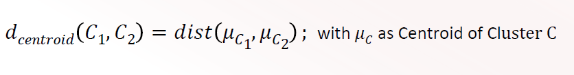 <ul><li><p>Distance is defined as distance between the centroids of 2 clusters</p></li><li><p>O(n)</p></li><li><p>can produce inversions</p></li><li><p>considers all points</p></li></ul><p></p>