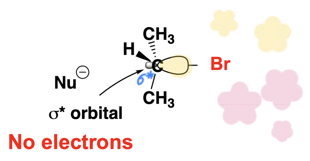 <p>The nucleophile approaches the carbon bearing the leaving group from the back side (directly opposite the leaving group), attacking the sigma star orbital of the carbon bearing the leaving group. The stereochemistry of the substrate is thus inverted</p>