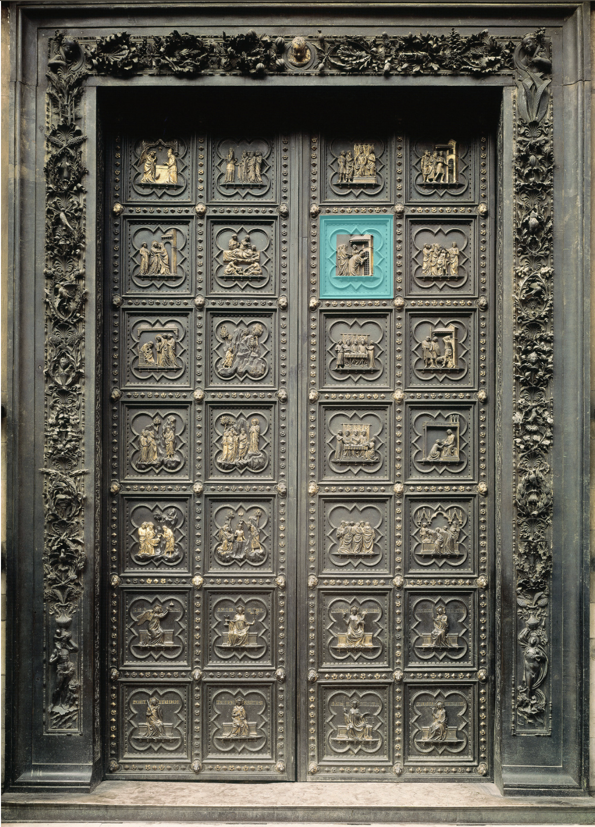 <p>What is the correct label for this selected feature of the south doors of the baptistery of Florence?</p>