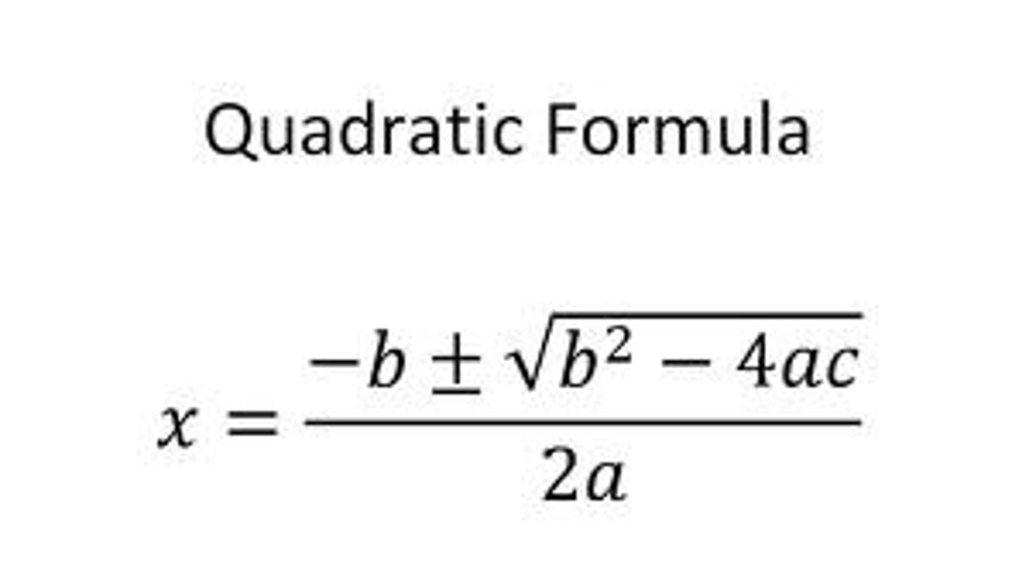 <p>x = [-b ± √(b² - 4ac)] / (2a)</p>