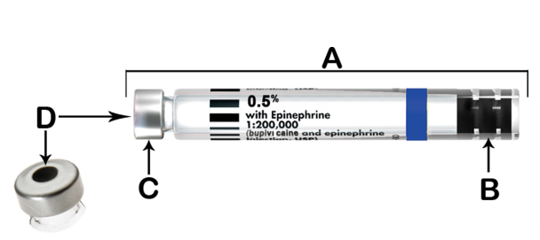 <p>What part of the dental drug cartridge is at C?</p>