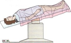 <p>A recumbent position with the body tilted so the feet are above the head.</p>