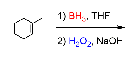 <ol><li><p>BH<sub>3</sub>, THF</p></li><li><p>H<sub>2</sub>O<sub>2</sub>, NaOH, H<sub>2</sub>O</p></li></ol><p></p>