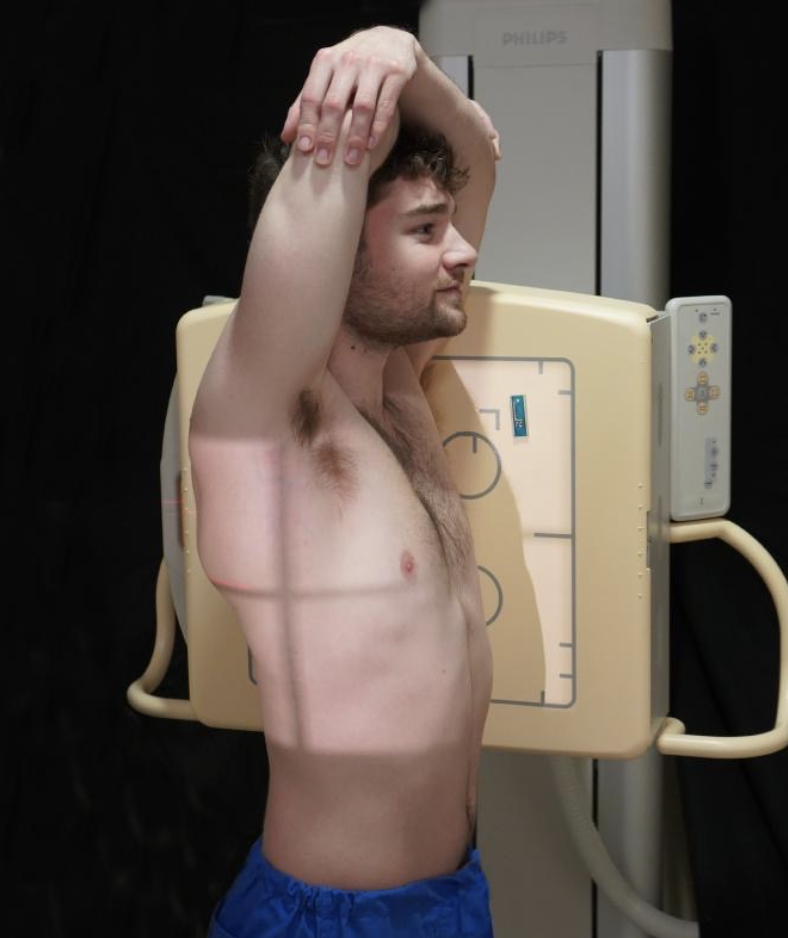 <p>To<strong> minimize magnification</strong> of the <strong>heart</strong>.</p>