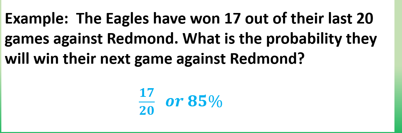<p>When we can’t compute a theoretical probability for an event, we can gather data and base the probability on what has happened in the past.</p>