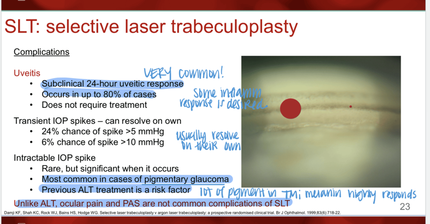 <p>Unlike ALT, are ocular pain and PAS common after SLT?</p>