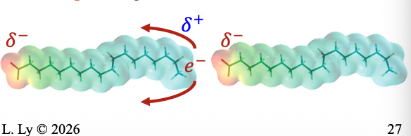 <p>Dipole-induced dipole </p><ul><li><p>In pure species: As POLAR region approaches the NON-POLAR region of the SAME molecule</p></li></ul><p></p>