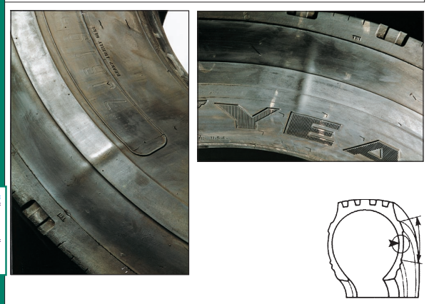 <p>Radial, pencil-shaped bulge in the sidewall. Cause: wider-than-normal wire cord spacing or damaged body ply cord.</p>