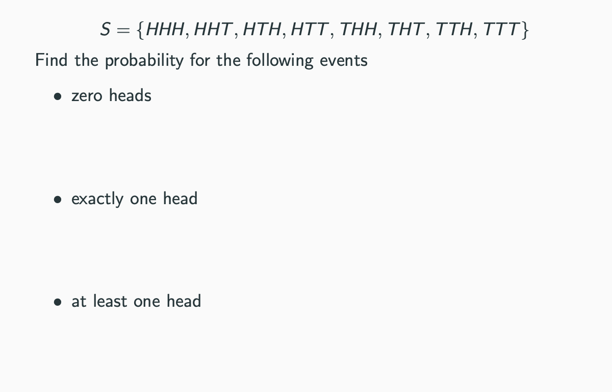 <p>List the probabilities of the following events in order</p>