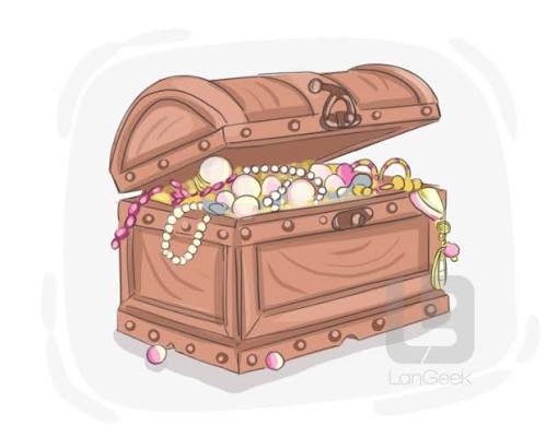 <p>n. Legends and pirate stories often mention maps with an 'X' that marks the location of this hidden prize.</p>