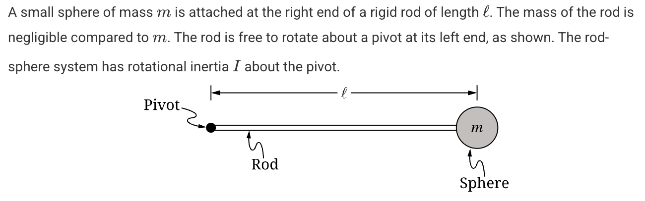 <p>By what factor should the length of the rod be increased to increase the rotational inertia of the rod-sphere system to 2I? </p>