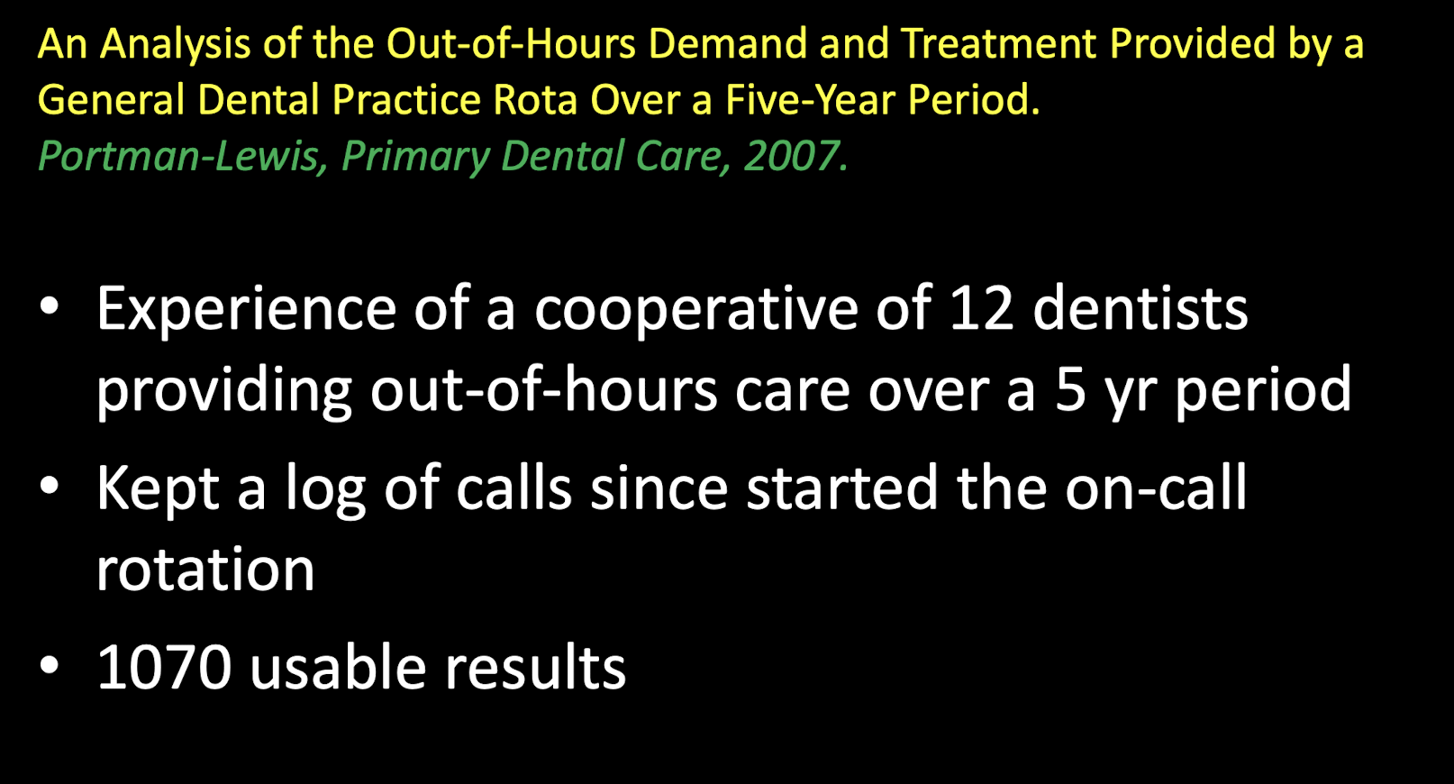 <p>what were the top 2 reasons for out-of-hours apts for pts </p>