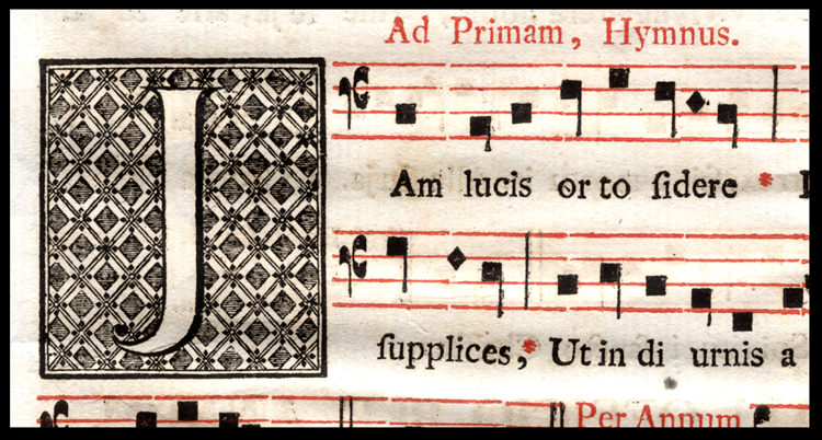 <p><span>2 box stacked, read bottom to top, read 2 notes left to right. Dots are elongations. iij and ij = repeats. Double bars = break between phrases. Most are neumatic, a little melismatic as well.</span></p>