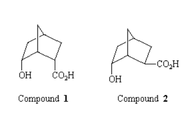 <p>Compound <strong>1</strong> is a stronger acid than Compound <strong>2</strong> because the anion of Compound <strong>1</strong> is better stabilized by:</p><p><strong><br>A</strong></p><p>resonance effect.</p><p><strong>B</strong></p><p>dehydration.</p><p><strong>C</strong></p><p>an inductive effect.</p><p><strong>D</strong></p><p>hydrogen bonding between OH and CO<sub>2</sub><sup>–</sup>.</p>