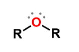 <p>formula R-O-R where R is an alkyl group or an aromatic ring; slightly polar molecules; water solubility similar to alcohols w/ similar mass; melting point similar to alkynes w/ similar mass; name by just adding ether to end </p>