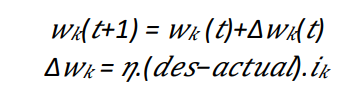 <p>Given the perceptron learning rule: Provide a definition for each parameter</p>