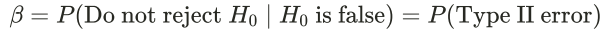 <p>Beta = Probability of not rejecting the null given that the null is false </p><p>Low significance level increases probability of making error</p>