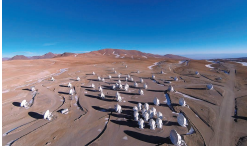 <ul><li><p>A set of 66 radio antennas located in northern Chile used to observe millimeter and submillimeter wavelengths.</p></li><li><p>operate in sync and aim at same cosmic objects at the same time</p></li></ul><p></p>