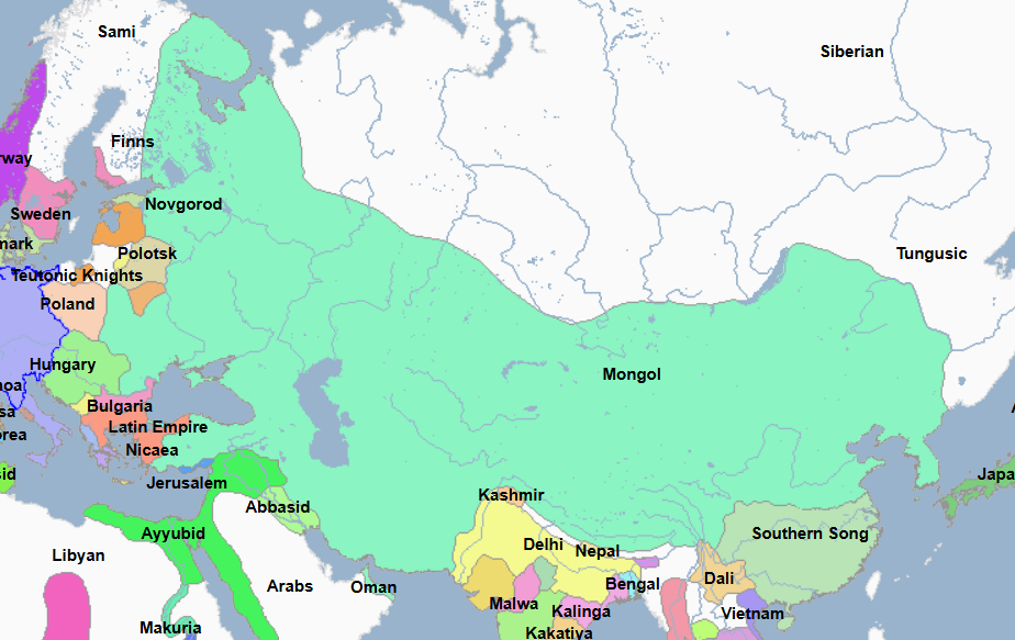 <p>1206 - 1368 - Mongolian Empire / Mongols (All Facts)</p>