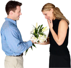 <p>S/he gives her/him a flower.</p>