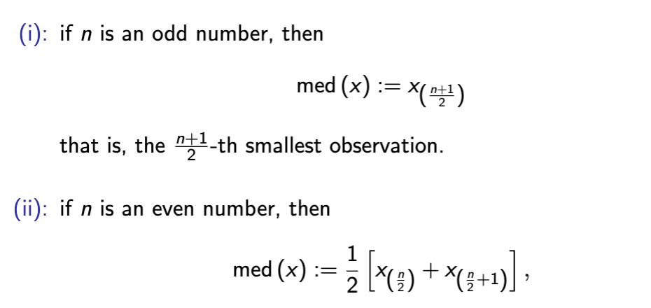 <p>a cutoff value that is weakly larger than 50% of the sample</p>