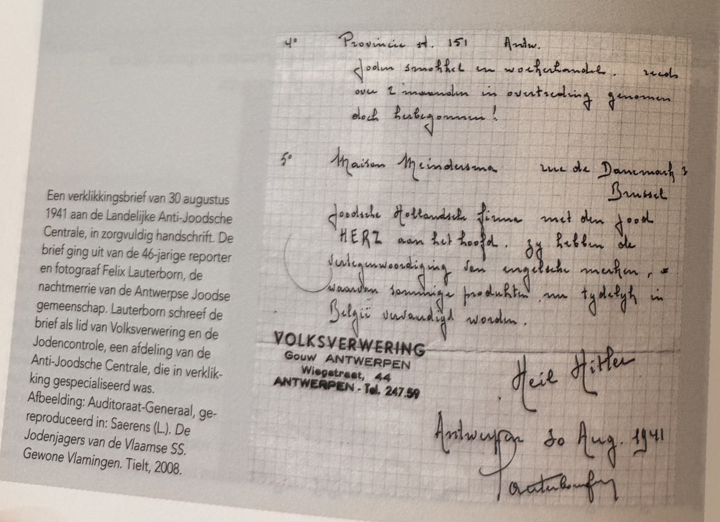 <p>[Zie afbeelding: handgeschreven lijst 'Volksverwering Antwerpen 1941'] Wat toont dit document? </p>