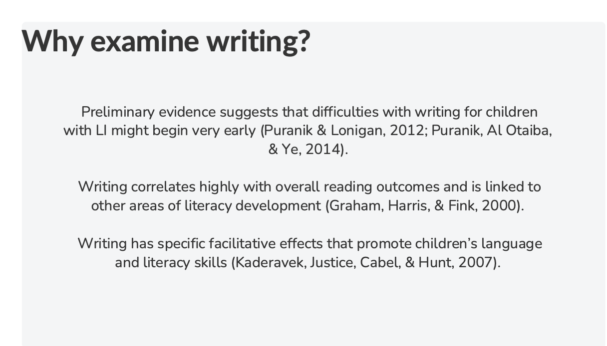 <p>Why examine writing</p>