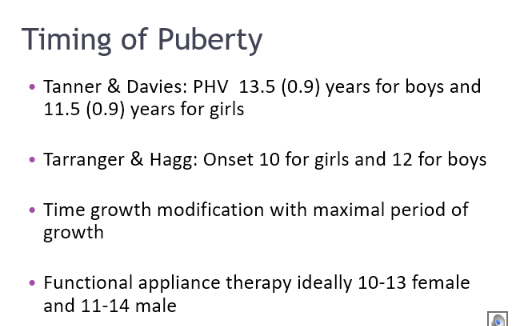 <p>females - 10-13</p><p>11-14 for males</p>