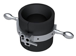 <p>Function: Rubber molded funnels clamped around a female collar thread to guide the male pin end safely during makeup, preventing thread damage.</p>
