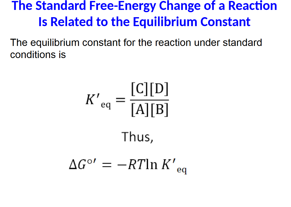 <p>The Standard Free-Energy Change of a Reaction Is Related to the Equilibrium Constant</p>