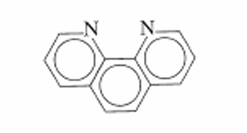 <p>- bidentate</p><p>- abbreviation = phen or o-phen</p><p>- C12H8N2</p><p></p>