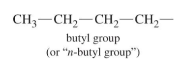<p>4 carbons, CH<sub>3</sub>-CH<sub>2</sub>-CH<sub>2</sub>-CH<sub>2</sub>-, straight chain</p>